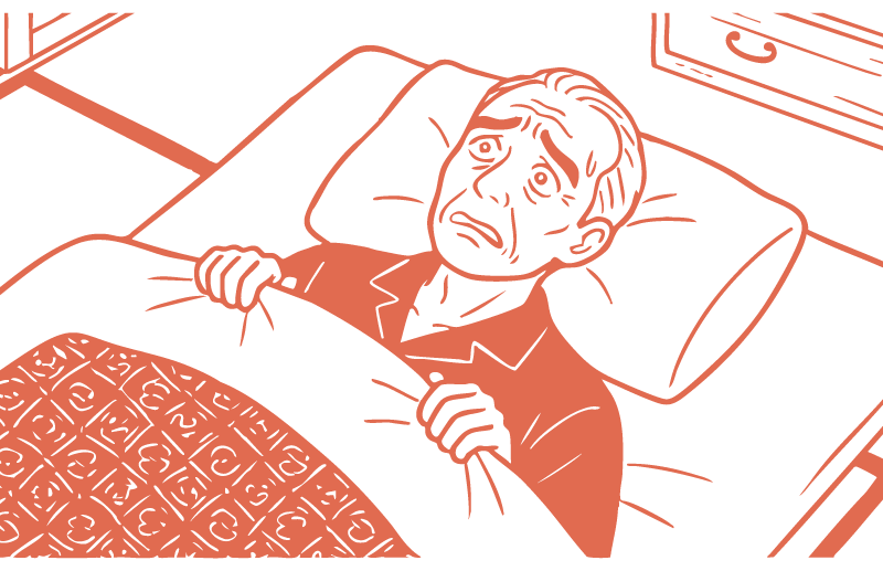 体調不安で夜に不安を感じている様子